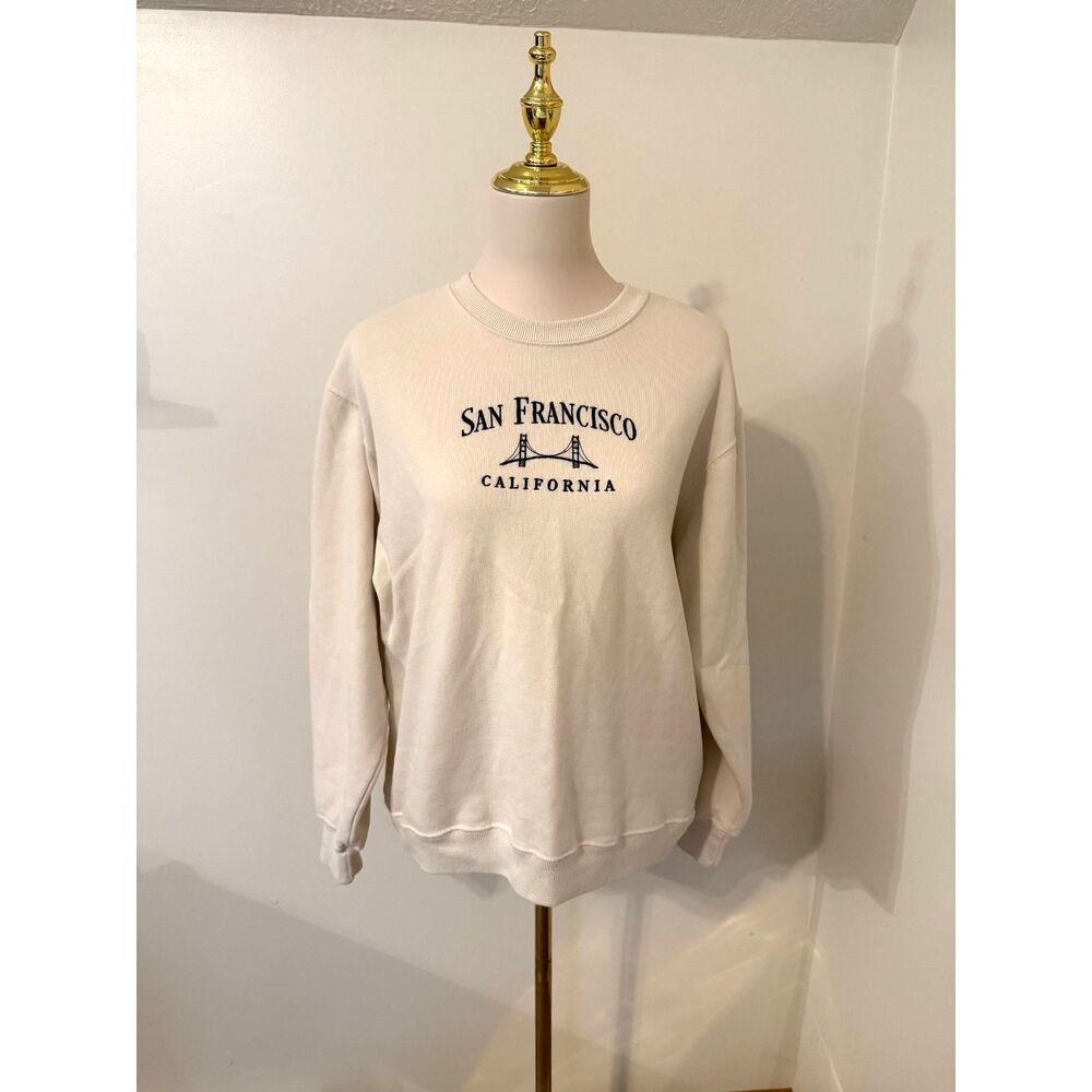 Hollister San Francisco California Crewneck Sweatshirt XS Cream Embroidered